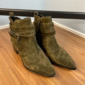Marc Fisher Olive green suede ankle women's boots size 7 with silver buckle